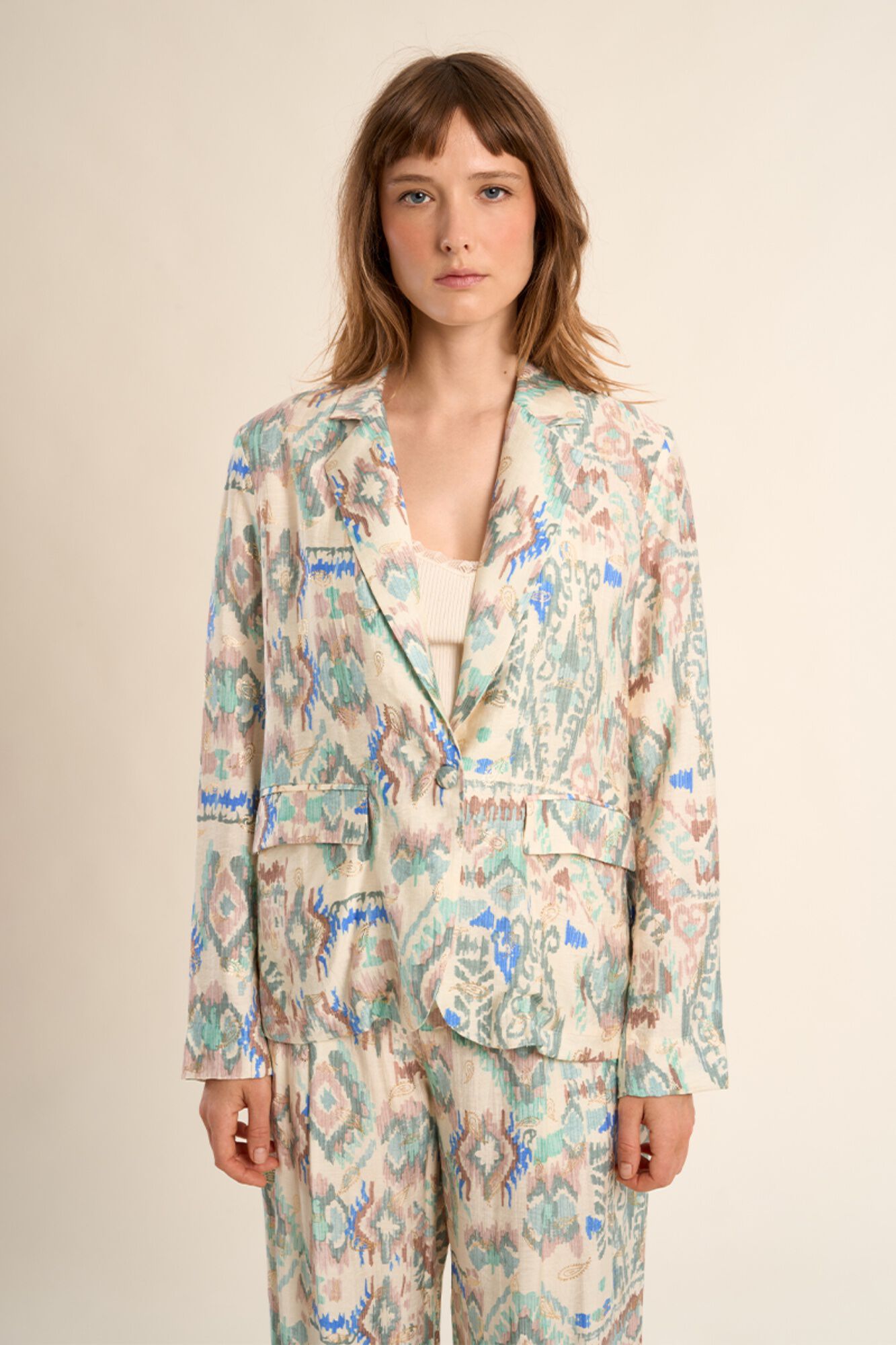 Molly Bracken Blazer de mulher de manga comprida estampado