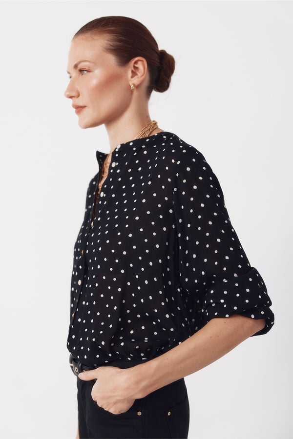 Cortefiel Round neck blouse Printed grey