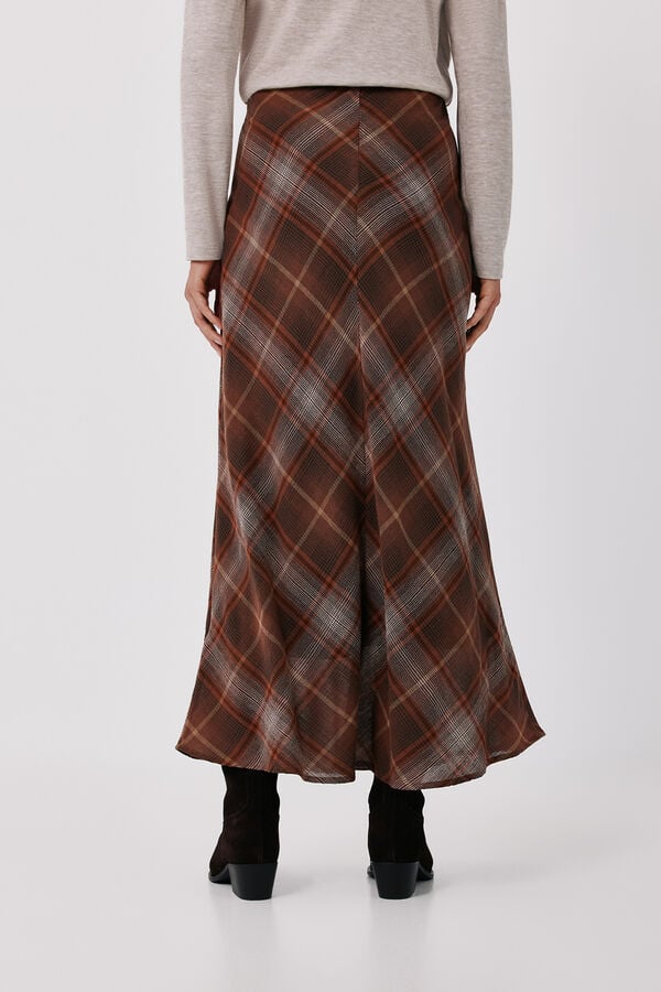 Cortefiel Plaid midi skirt Printed brown