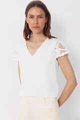Cortefiel Crochet sleeve sleeve -shirt White