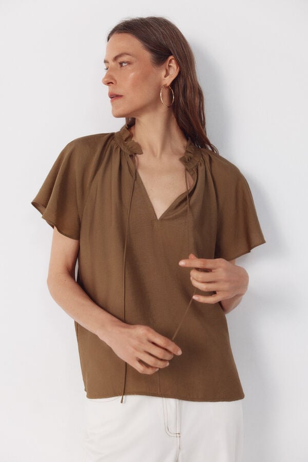 Cortefiel Blusa manga ragl&aacute;n Kaki