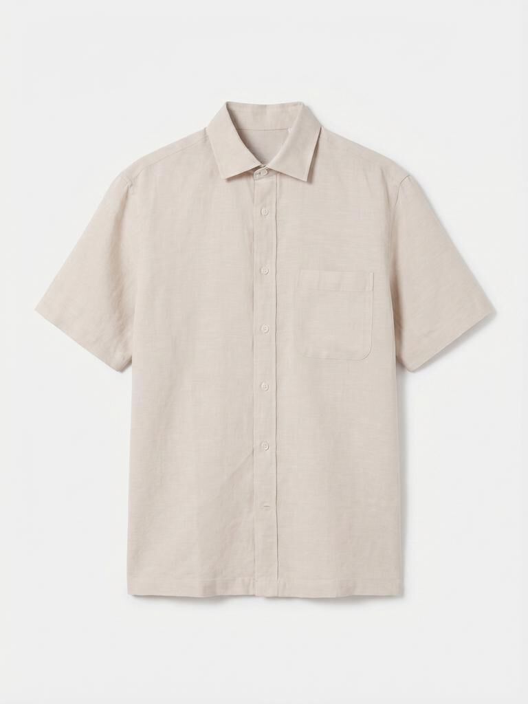 Cortefiel Plain cotton linen short sleeve shirt