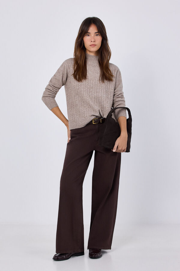 Cortefiel Cable knit funnel neck jumper Beige