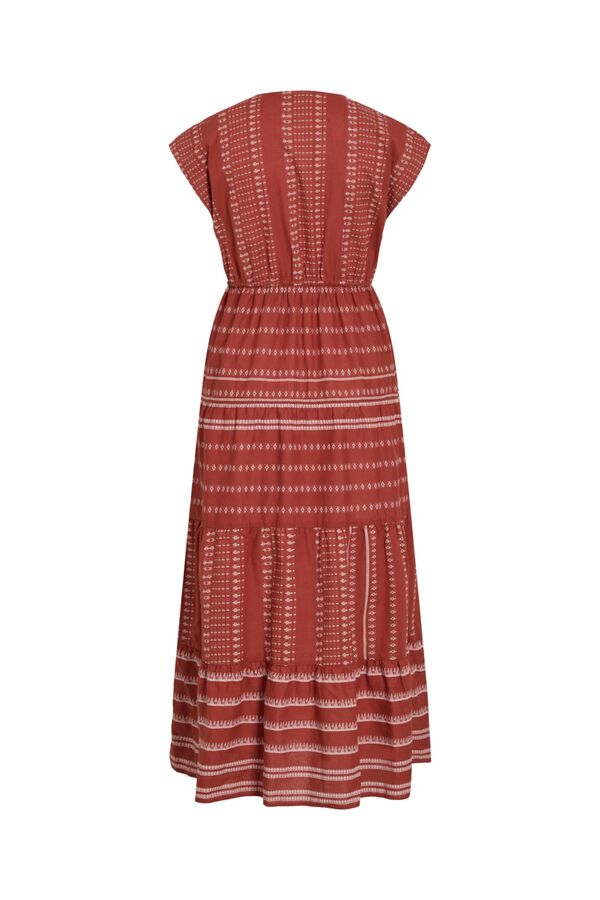 Vila Vestido midi em algod&atilde;o org&acirc;nico com estampado &eacute;tnico Vermelho