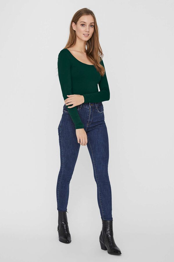 Cortefiel Tight fit long-sleeved round neck top Green