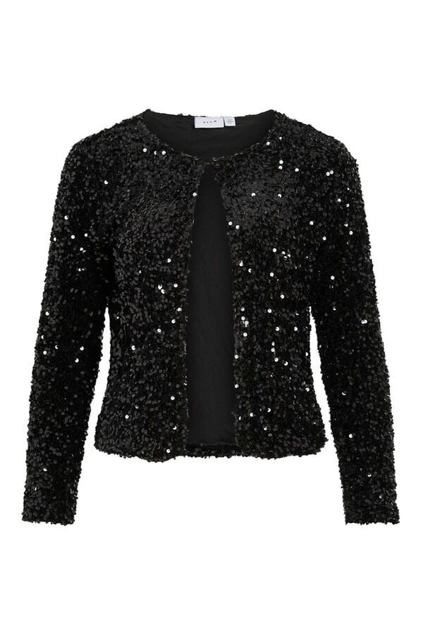 Vila Casaco curta de lantejoulas Preto