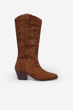 Cortefiel Cowboy boot with backstitch detail Brown