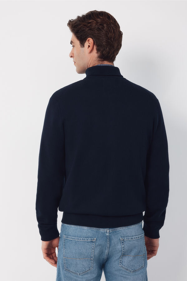 Cortefiel Cotton cardigan with zip fastening and polo shirt neck Navy