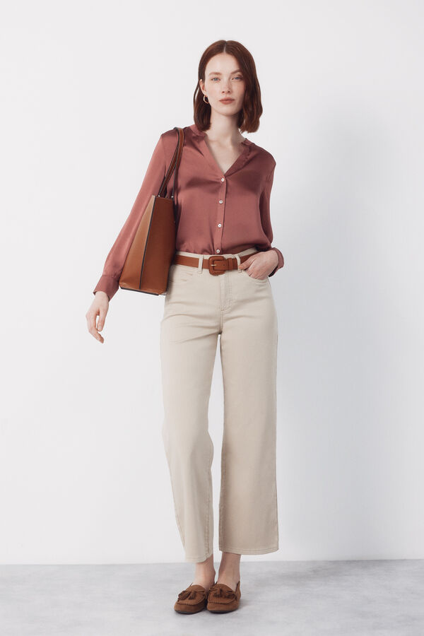 Cortefiel Printed satin mandarin shirt Pink