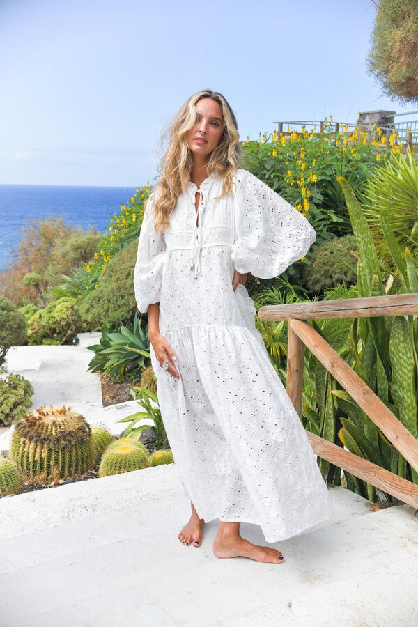 Jaase Vestido comprido em algod&atilde;o Branco