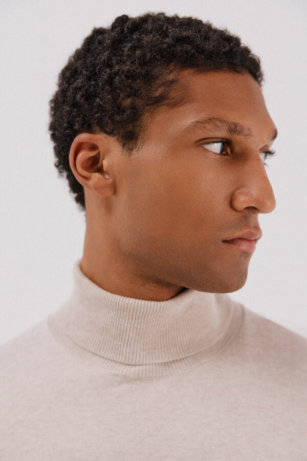 Cortefiel Cotton/silk cashmere high neck jumper Beige