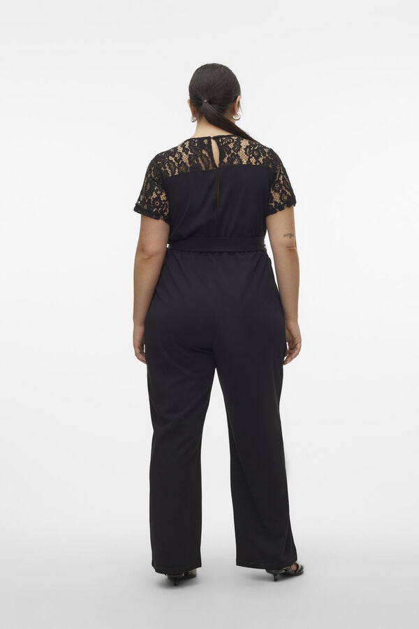 Cortefiel Plus size long jumpsuit with lace details Black