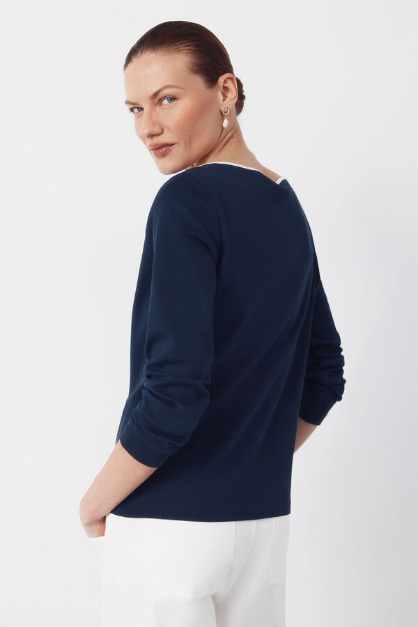 Cortefiel Contrast boat neck t-shirt Navy