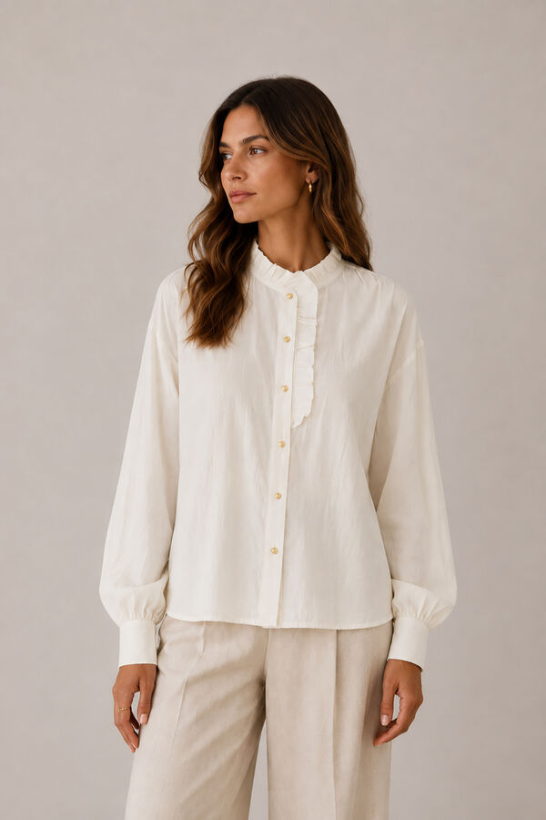 Vila Blusa gola alta com folho Tostado