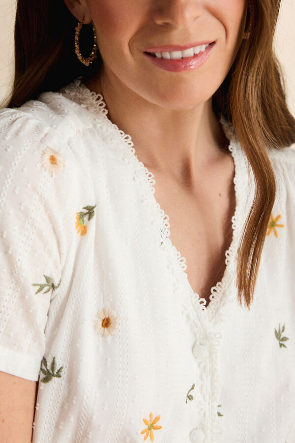 Pol&iacute;n Et Moi Camisa plumeti Gia Branco