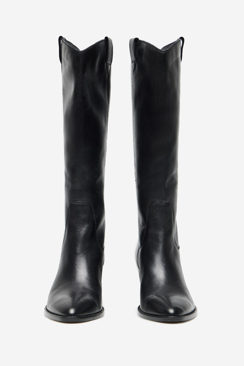 Cortefiel Leather cowboy boots Black