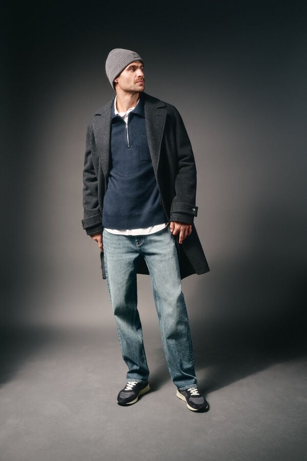 OOTO Camisola gola polo com fecho-éclair e bolso Azul