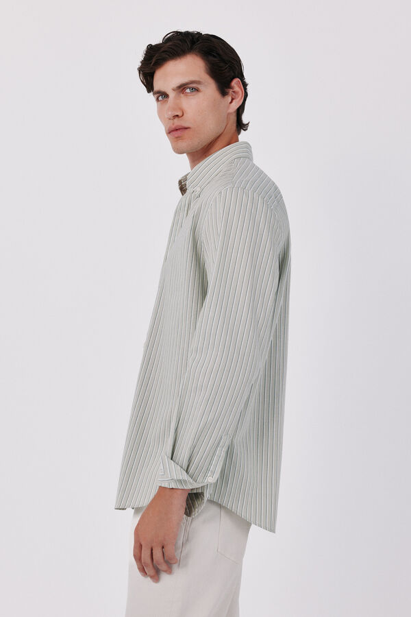 Cortefiel Striped light oxford shirt Kaki