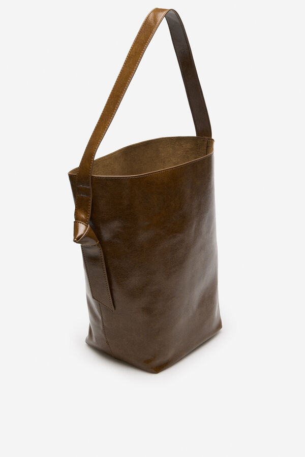 Cortefiel Bucket bag with bow or tie knot Kaki