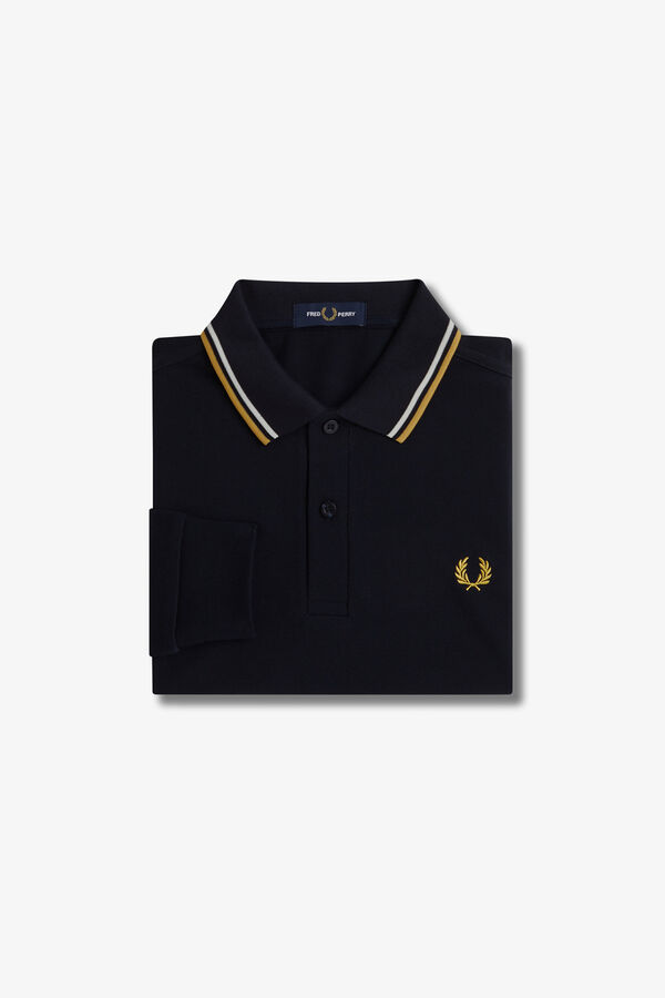 Fred Perry Polo piqu&eacute; de manga comprida masculina Azul