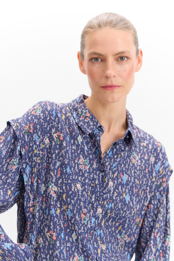 Cortefiel Printed pleated shirt Printed blue