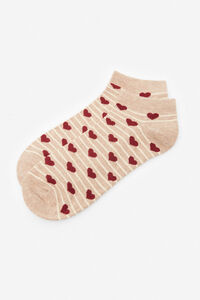 Cortefiel Stripes and hearts Better Cotton ankle socks Nude