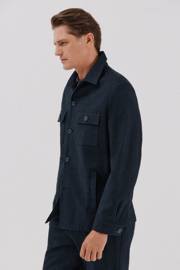 Cortefiel Micro-check cotton overshirt Navy