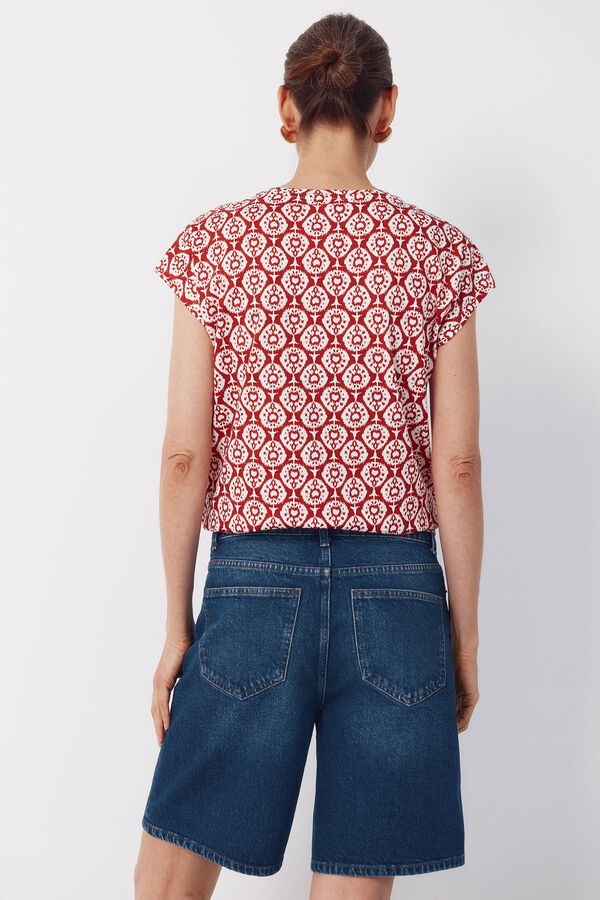 Cortefiel Basic t-shirt with gold buttons Printed orange