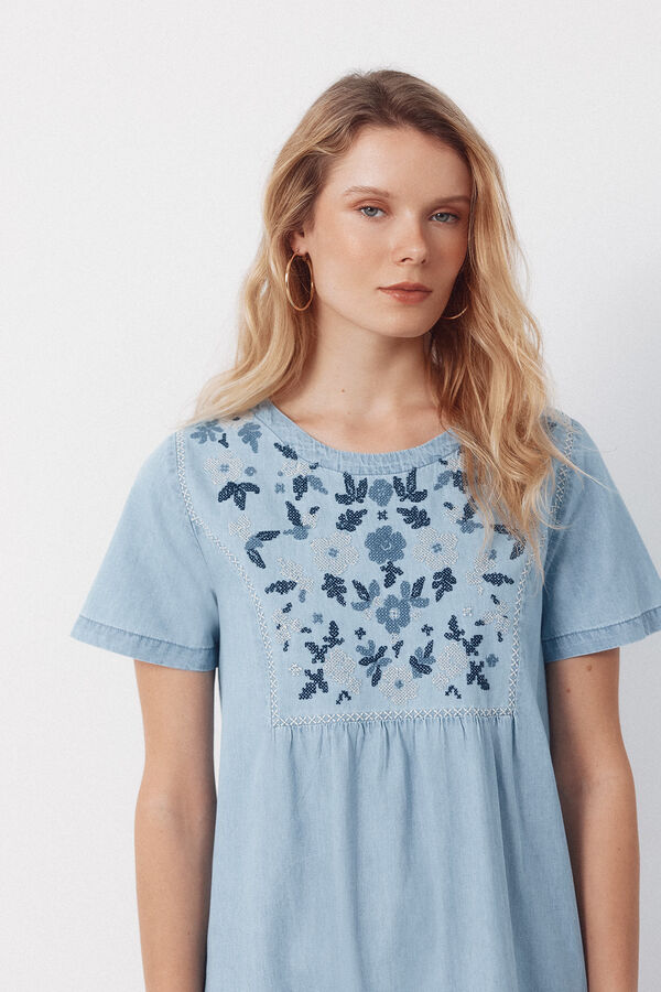 Cortefiel Embroidered dress Blue