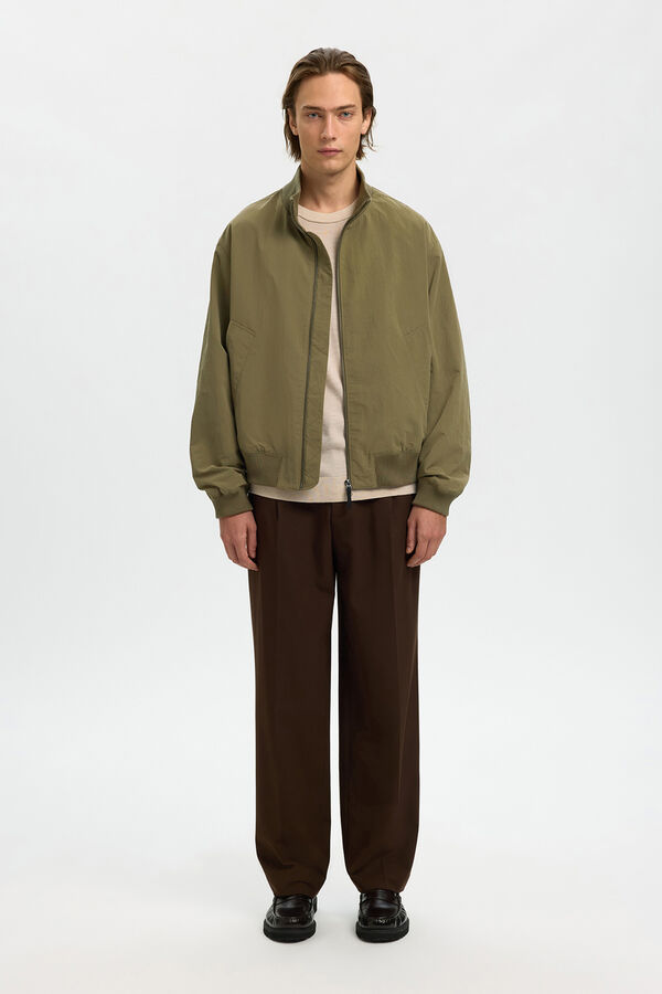 Selected Blus&atilde;o bomber para homem liso com fecho-&eacute;clair Verde