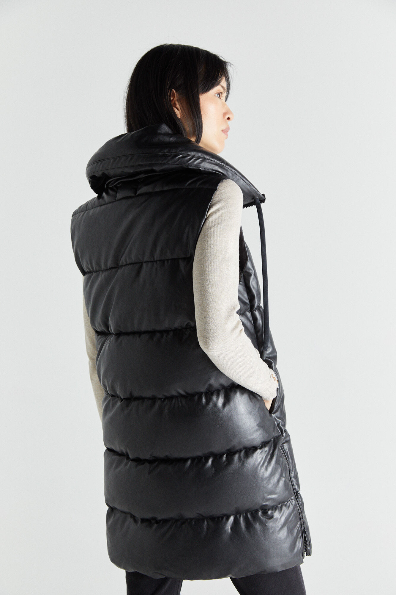 Fur gilet black long store