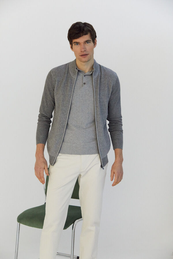 Cortefiel Zip-up cardigan with pockets Grey