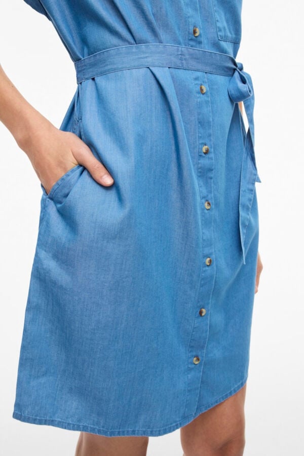 Vila Vestido curto camiseiro em ganga de Tencel Azul