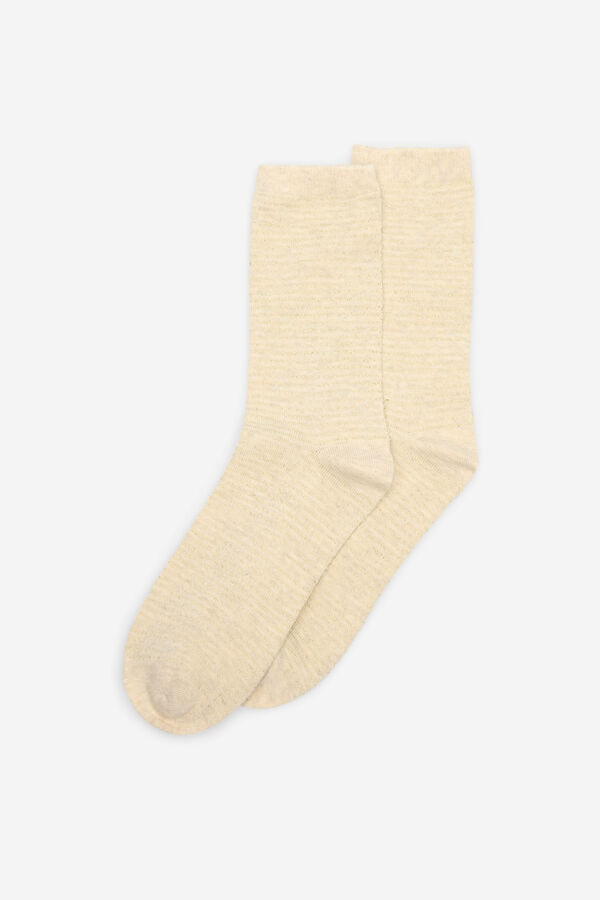 Cortefiel Long lurex striped socks Beige