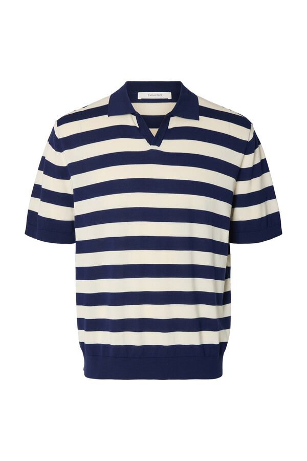 Selected Polo de malha &agrave;s riscas Azul