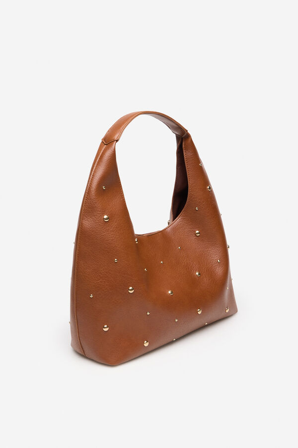 Cortefiel Studded hobo bag Nude