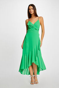Cortefiel Long flared dress with ruffles Green
