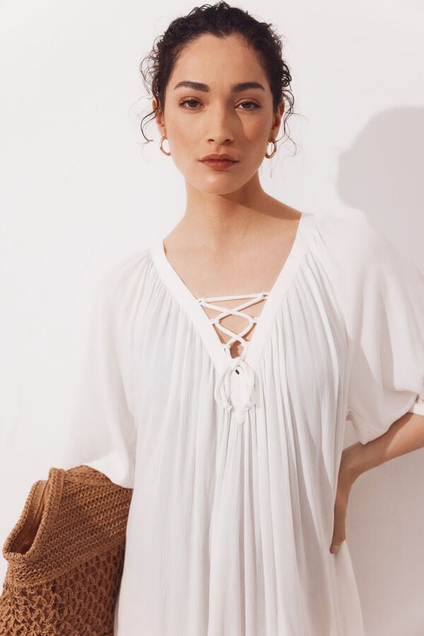 Cortefiel Short drawstring kaftan White
