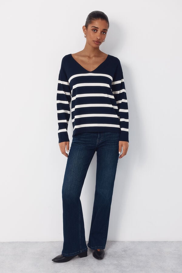 Cortefiel V-neck jumper Printed blue