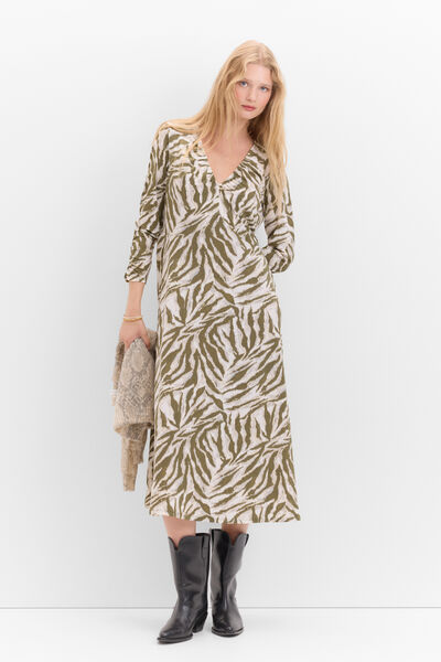 Cortefiel batwing sleeve print dress Printed green