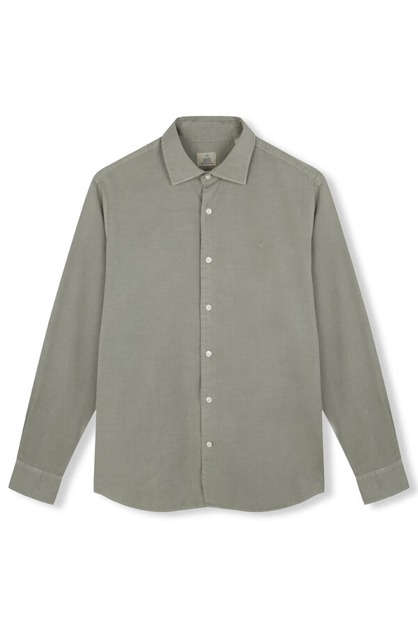 OOTO Camisa liso de algodão tencel sarja Verde