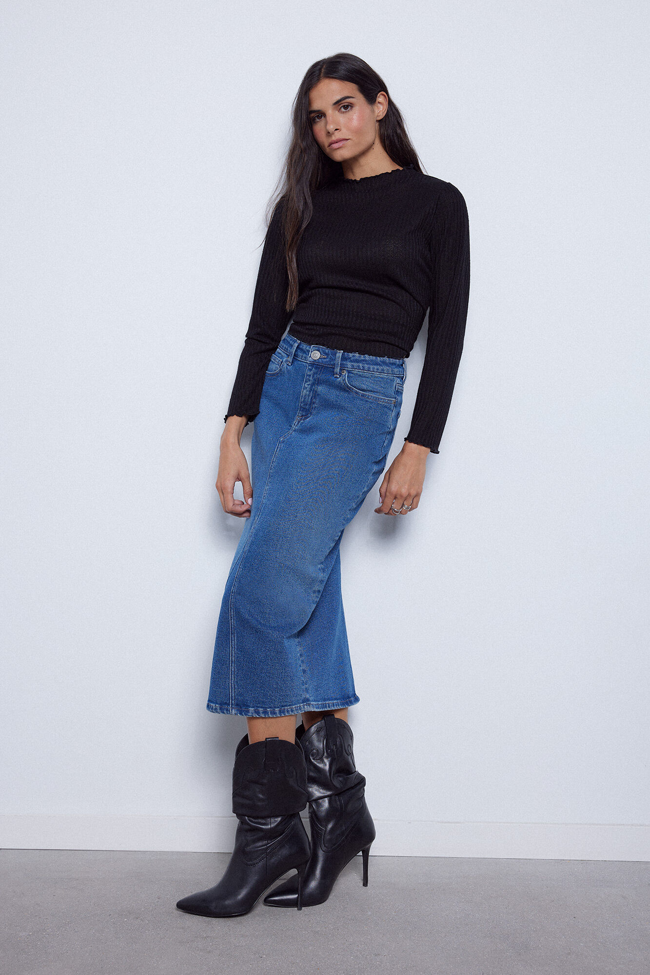 Midi jean skirt navy clearance