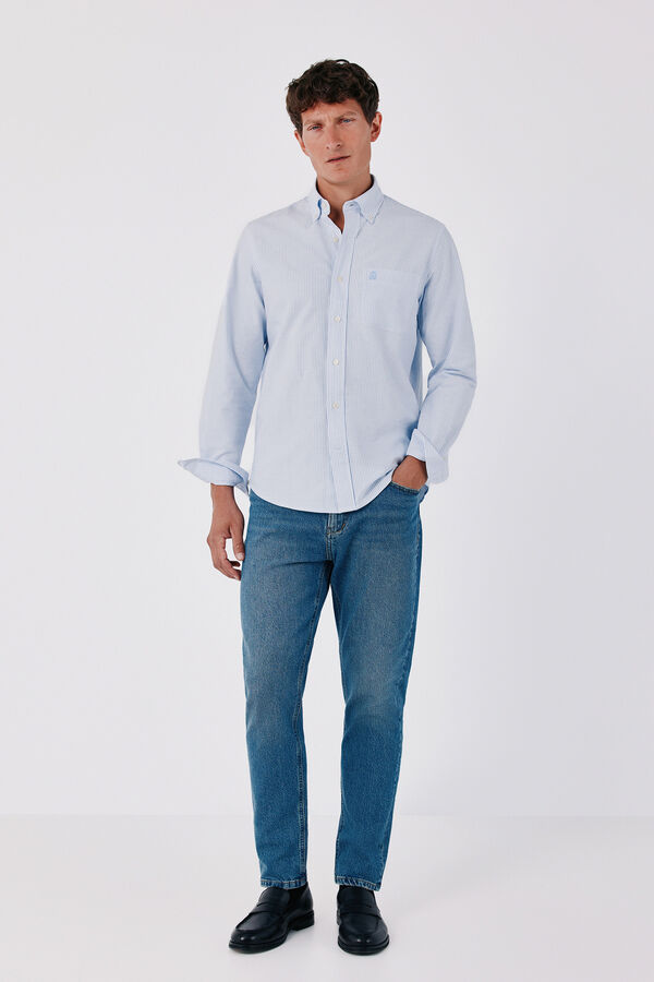 Cortefiel Candela striped Oxford shirt Blue
