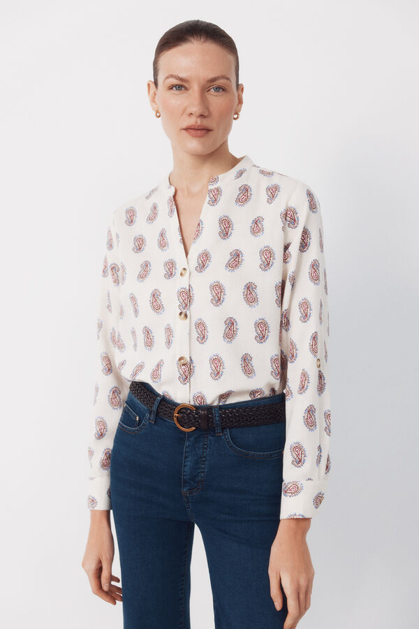 Cortefiel Mandarin collar shirt Printed purple