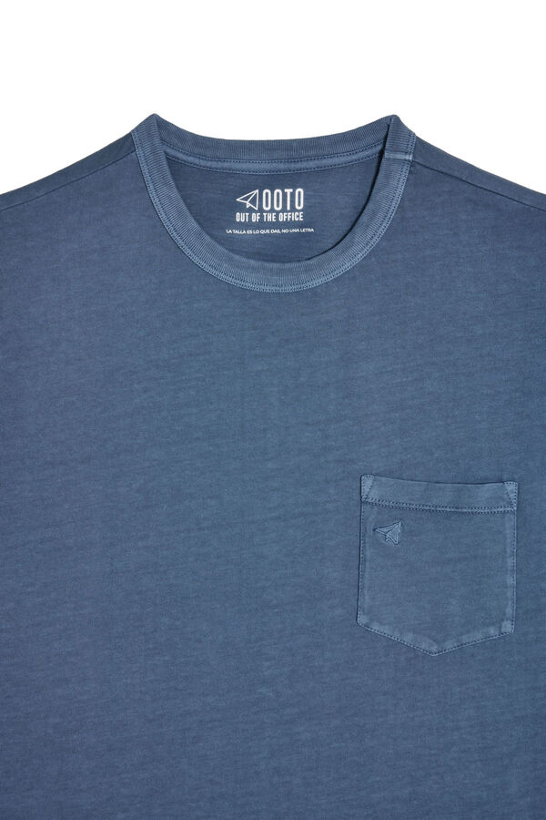 Cortefiel T-shirt with embroidered OOTO plane on pocket Blue