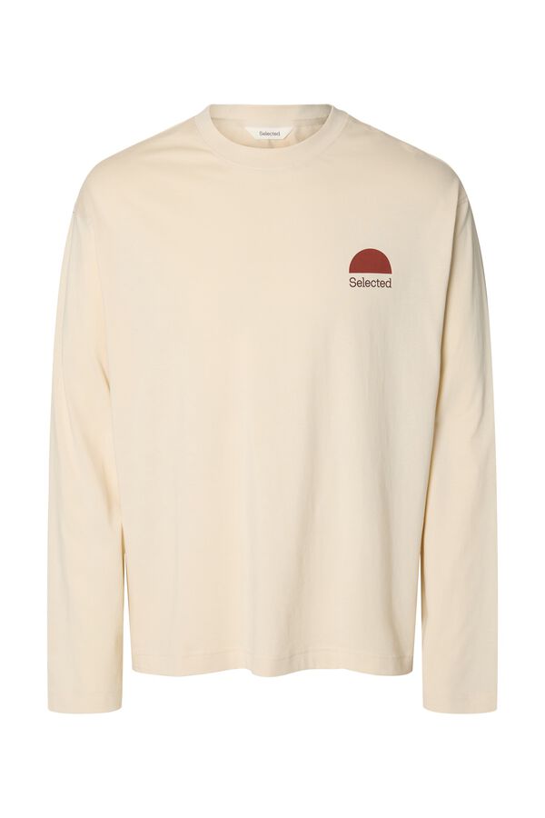 Selected T-shirt de manga comprida estampada Tostado