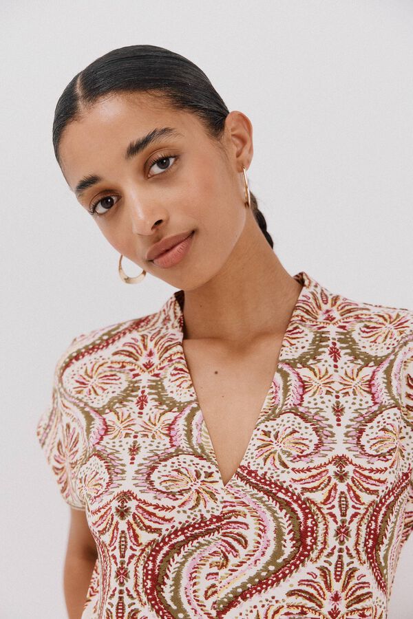 Cortefiel Printed t-shirt with gathered V neckline Multicolour