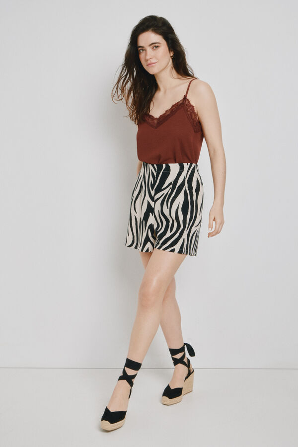Vero Moda Cal&ccedil;&otilde;es de linho com cintura el&aacute;stica Tostado