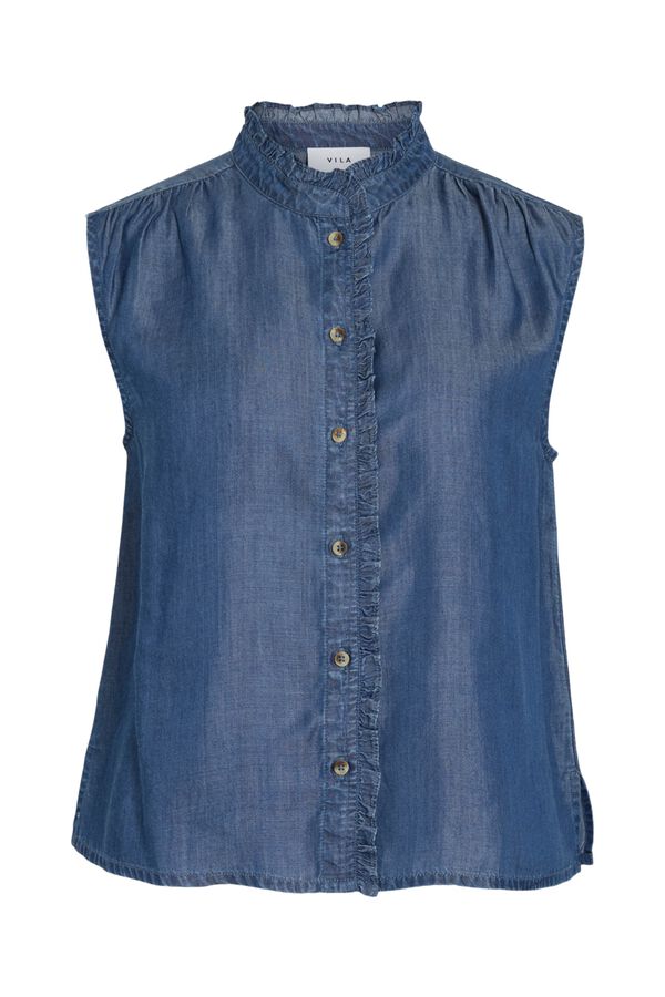 Vila Blusa sem mangas em tencel Azul