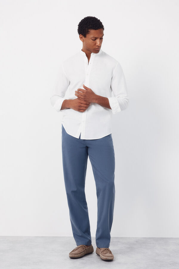Cortefiel Plain linen cotton mandarin collar shirt White